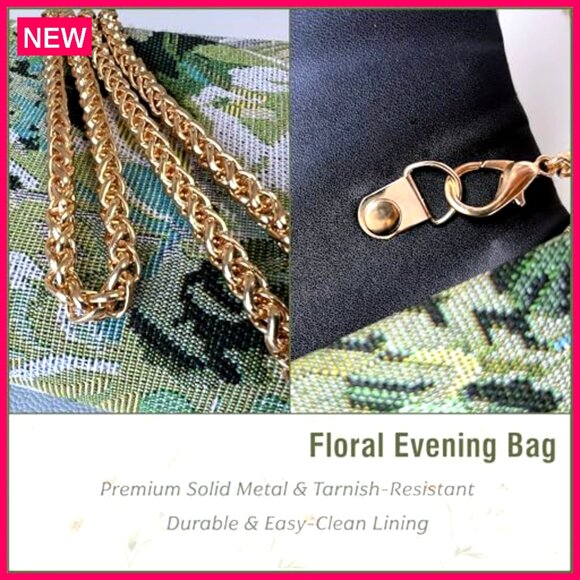 Floral Jacquard Evening Clutch with Detachable Chain for Wedding Party